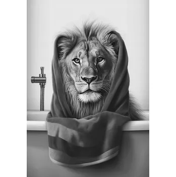 Obraz PLAKÁT BEZ RÁMU do Koupelny WC Toalety vtipný LEV ve vaně P2516_A4