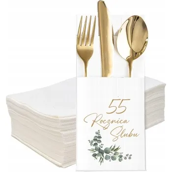 Příbor POUZDRO na 55. VÝROČÍ SVATBY, kapsičky na příbory, zlaté lístky
