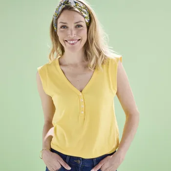 Dámské tričko Top s výstřihem do V a madeirou žlutá 50