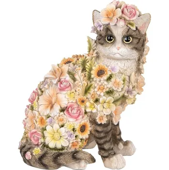Bytová dekorace Dekorace mourovatá kočička posetá květy - 25*19*31 cm