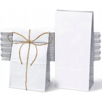 Nákupní taška Papírová taška cihlového tvaru 12x9,5x32,5 BÍLÁ EKOLOGICKÁ Kraft 50 kusů