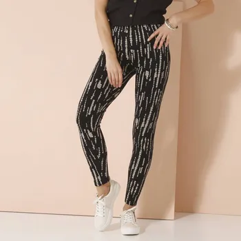 Legíny s pružným pasem a potiskem černá/béžová 34/36