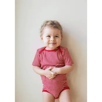 Kojenecký body Dětské body z merino vlny a hedvábí Cosilana s krátkým rukávem červený pruh Velikost: 62/68