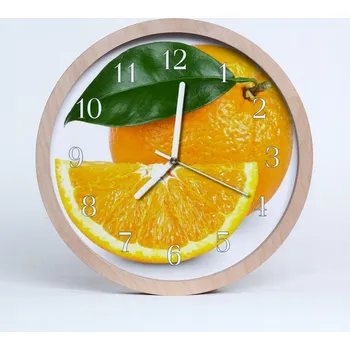 Hodiny Dřevěné nástěnné hodiny tiché Pomeranče Ovoce 25cm