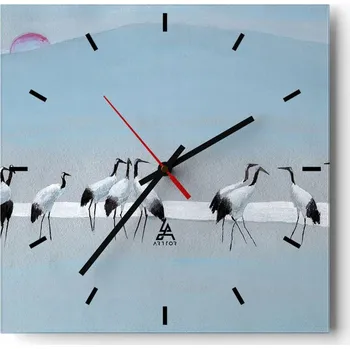 Hodiny Nástěnné hodiny do kuchyně 30x30 Ptáci Stylové hodiny na skle Loft Tiché
