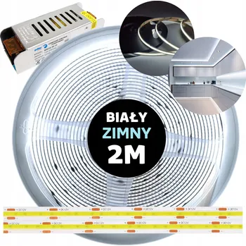 LED osvětlení Taśma LED COB se zdrojem, studená bílá 12V, 2M