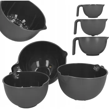 Plastová mísa, kuchyňská misky + cedník s rukojetí pro cezení x3