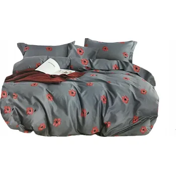 Povlečení POVLEČENÍ BAVLNA 160x200 SADA POVLEČENÍ 100 + 2 POVLAKY NA POLŠTÁŘE 70x80 ŠEDÉ KVĚTY