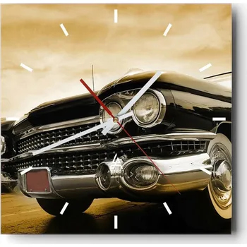 Hodiny Velké nástěnné hodiny 40x40 cm Auto - Skleněné čtvercové tiché hodiny