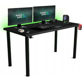 Počítačový stůl Herní stůl MARCO GAME pro hráče s držákem na pití, sluchátka a LED osvětlením, 135 cm