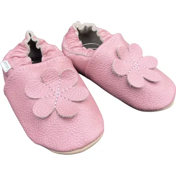 Capáčky EVTODI Kožené capáčky s koženou podrážkou růžové s květinou 18-24 měsíců Růžová 22,5