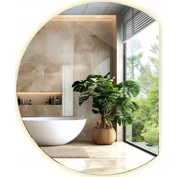 Zrcadlo Designové zrcadlo do koupelny kulaté LED zkosené závěsné 70 x 80 cm