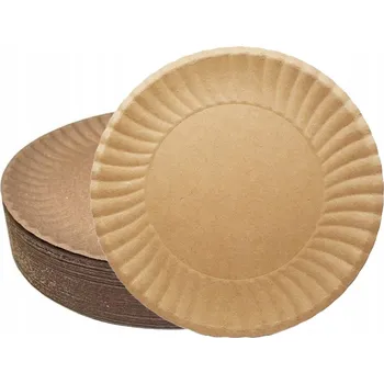 Talíř Papírové talíře KRAFT hnědé, talíř kulatý dezertní na gril 18 cm, 50 Ks