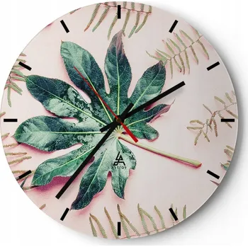 Hodiny Velké nástěnné hodiny 40x40 Botanika Skleněné hodiny Kulatý Tiché