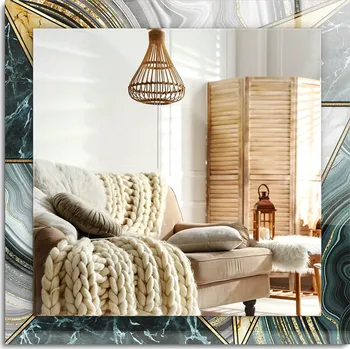 Zrcadlo Zrcadlo s ozdobnou grafikou na skle, Abstraktní geometrické, 60x60 cm