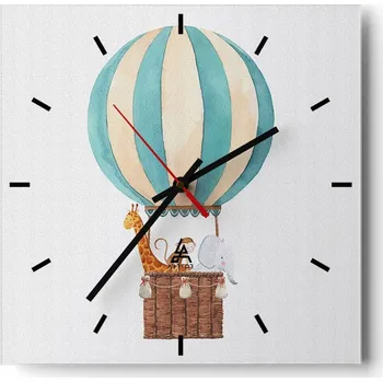 Hodiny Velké nástěnné hodiny na zeď 40x40 Balón Skleněné hodiny Čtvercové Tiché