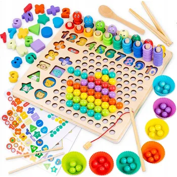 Dřevěná hračka MONTESSORI PUZZLE KORÁLKY DŘEVĚNÁ MOZAIKA