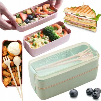 Svačinový box Lunchbox s přihrádkami, nádoba na jídlo SVAČINOVÝ BOX s příbory ZELENÁ
