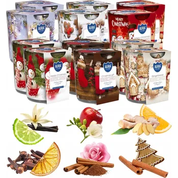 Svíčka Vonné parafinové svíčky Vánoční Mix Aura 12 ks