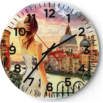 Hodiny Nástěnné hodiny do obýváku 40x40 Město Kulatý Hodiny na skle Loft Tiché