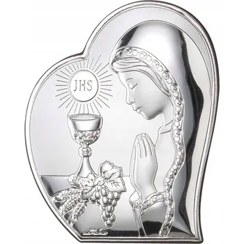 Obraz Stříbrný Obrázek Dívka Srdce a Svaté Přijímání s Gravírováním