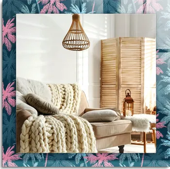 Zrcadlo Zrcadlo s potiskem nástěnné ozdobné svislé vodorovné Palmy barevný vzor 60x60 cm