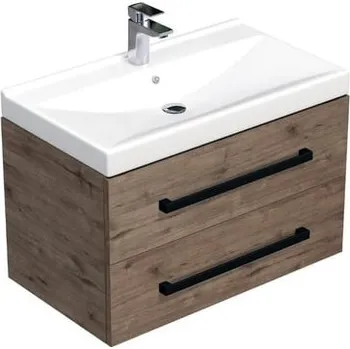 Koupelnový nábytek Koupelnová skříňka s černou úchytkou a umyvadlem SAT Cube Way 60x53x46 cm dub Wellington mat CUBE46C602DWVER