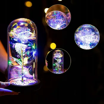 umělá květina STABILIZOVANÁ RŮŽE VE SKLE Noční Lampa Umělé Květy DÁREK PRO MAMINKU ŽENU