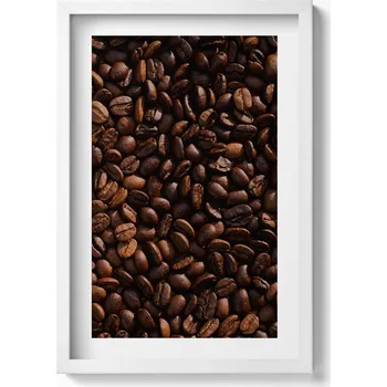 Obraz Dekorativní nástěnný obraz s grafikou v bílém rámu Zrna kávy arabica 40x60 cm