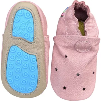 Capáčky CAROZOO Kožené capáčky s gumovou podrážkou růžové perforované 2-3 roky Růžová 24,5