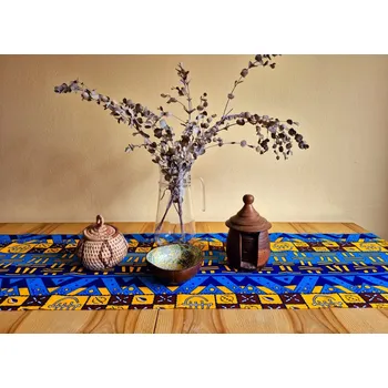 ubrus Běhoun na stůl modro žlutý etno