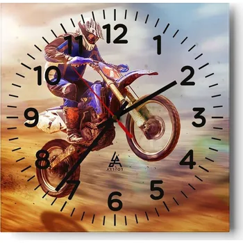 Hodiny Kuchyňské nástěnné hodiny 30x30 Motocross Skleněné hodiny do obýváku Moderní Tiché