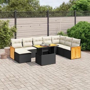 9dílná zahradní sedací souprava s poduškami černá polyratan Černý3274094