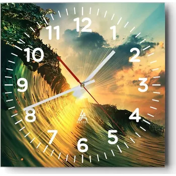 Hodiny Nástěnné hodiny do obýváku 40x40 Mořská vlna Bezhluké hodiny na skle Tiché