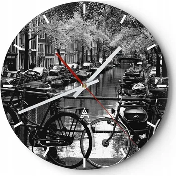 Hodiny Velké nástěnné hodiny 40x40 Amsterdam Skleněné hodiny Kulatý Tiché