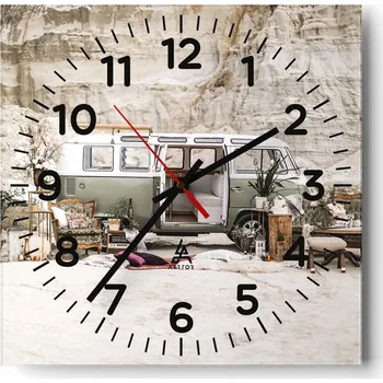 Hodiny Nástěnné hodiny do obýváku 40x40 Karavan Tichý Bezhluké hodiny na skle