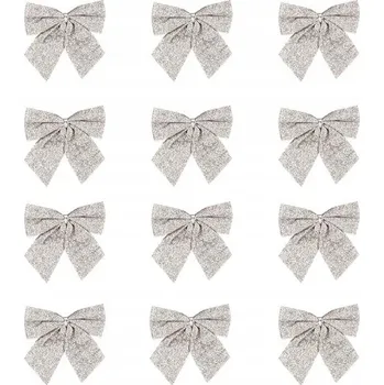 Vánoční dekorace Vánoční mašle třpytivé stříbrné malé 5 cm 12 Ks Vánoce