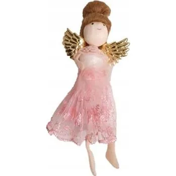 Vánoční dekorace Vánoční Závěsná Ozdoba - růžové šaty s andělským drdol - 17 cm - Vánoce