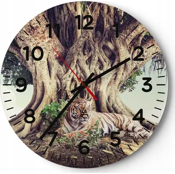 Hodiny Nástěnné hodiny do obýváku 40x40 Tygr Kulatý Hodiny na skle Loft Tiché
