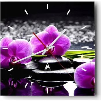 Hodiny Velké nástěnné hodiny na zeď 40x40 Květiny Skleněné hodiny Čtvercové Tiché