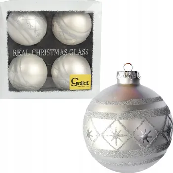 Vánoční dekorace Sada 4 skleněných baněk STŘÍBRNÉ VÁNOČNÍ BAŇKY OZDOBY na stromeček