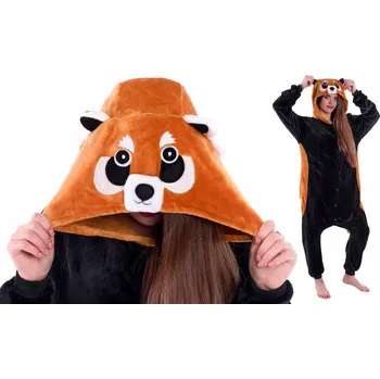 Dámské noční prádlo PANDA ČERVENÉ PYŽAMO Jednodílné Kigurumi Onesie Kostým XXL 183-195 cm