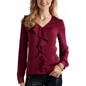 Dámská košile HALENKA košile DÁMSKÁ s volánem elegantní BORDO *XL