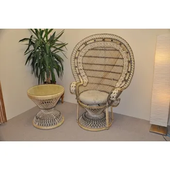 Křeslo Ratanové křeslo King se stolkem Béžový