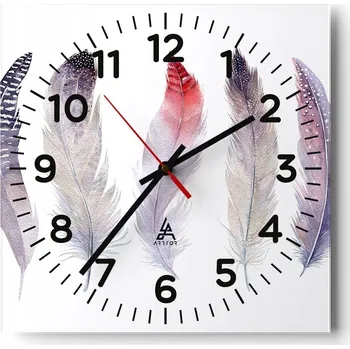 Hodiny Kuchyňské nástěnné hodiny 30x30 Ptačí Pírko Skleněné hodiny do obýváku Tiché