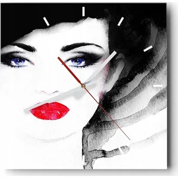 Hodiny Nástěnné hodiny do kuchyně 30x30 Žena Stylové hodiny na skle Loft Tiché