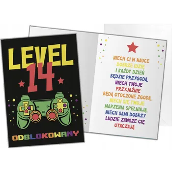 PŘÁNÍ k narozeninám - kartička/přáníčko - 14 LET - level pro kluka