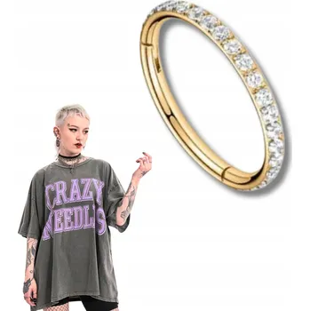 Náušnice Kroužek clicker do piercingu zlatý se zirkony 1,2/6