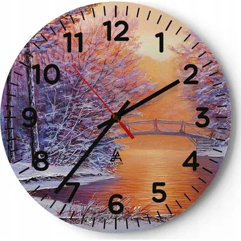 Hodiny Nástěnné hodiny do obýváku 40x40 Krajina Kulatý Skleněné hodiny Loft Tiché