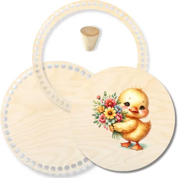 Košík na pečivo Sada na košík s prstencem a víkem, 23 cm, kuřátko s kyticí